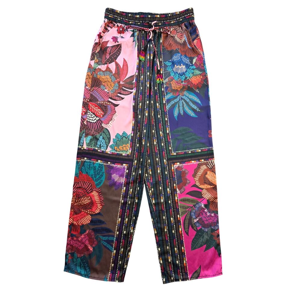 HOUSE OF HARLOW 1960 Multi-Color Wide Leg Tassel Straw-String Pants